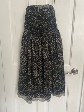 Mango Black and Gold Strapless Lace Midi Skirt